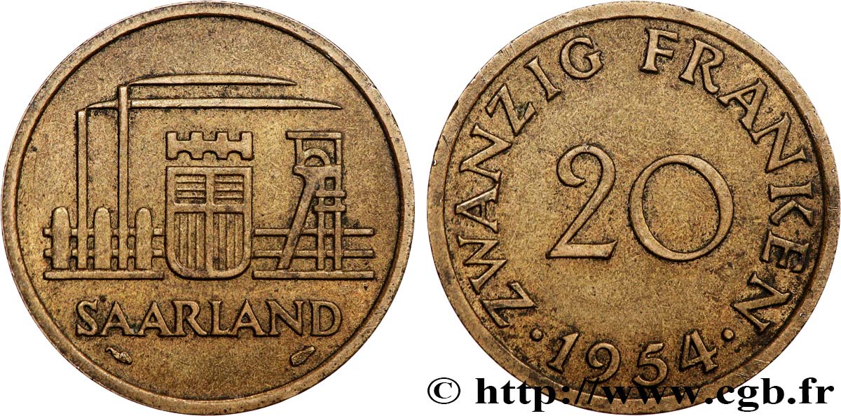 SAARLAND 20 Franken 1954 Paris fVZ 