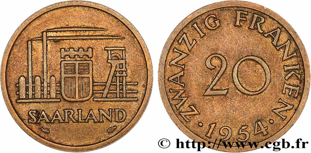 SAARLAND 20 Franken 1954 Paris fVZ 