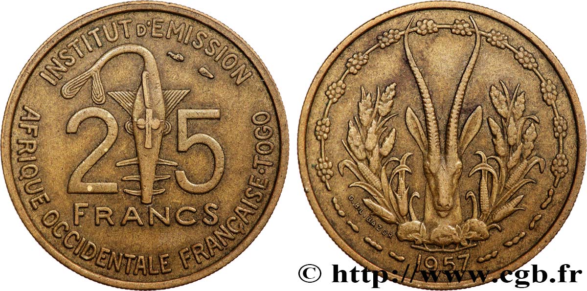 AFRIQUE OCCIDENTALE FRANÇAISE - TOGO 25 Francs 1957 Paris TTB 