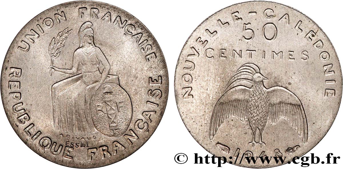 NOUVELLE CALÉDONIE Essai de 50 Centimes sans listel 1948 Paris SPL 