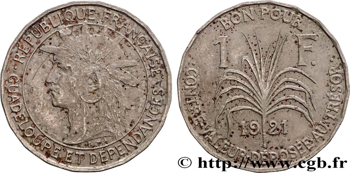 GUADELOUPE Bon pour 1 Franc indien caraïbe / canne à sucre 1921  XF 