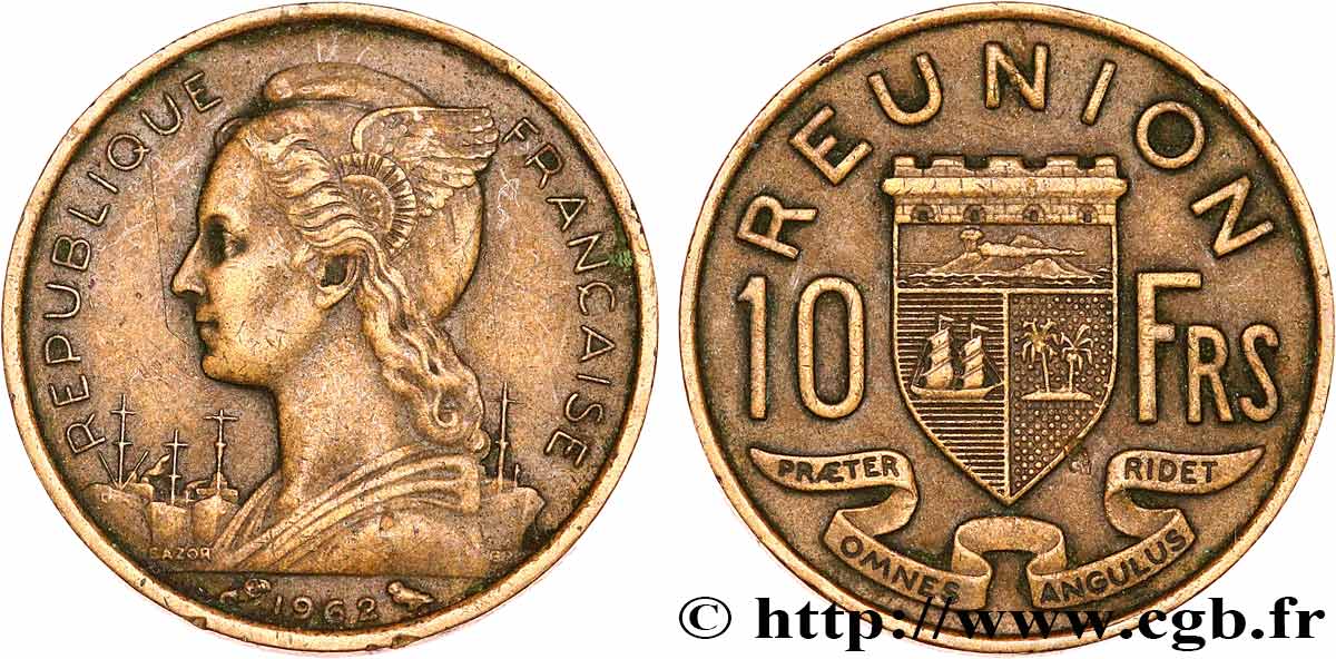 ÎLE DE LA RÉUNION 10 Francs 1962 Paris TTB 