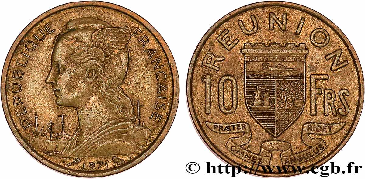 ISLA DE LA REUNIóN 10 Francs 1971 Paris MBC+ 