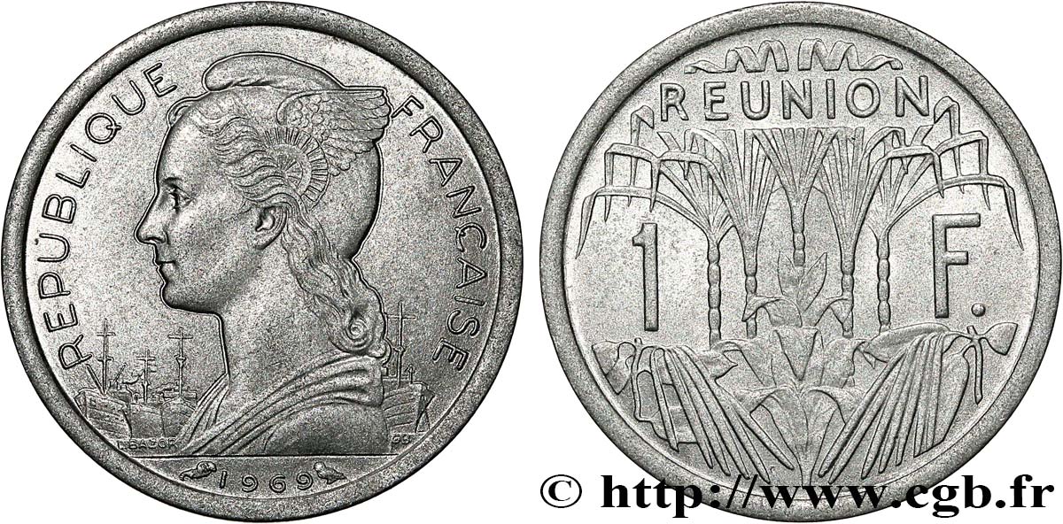 REUNION ISLAND 1 Franc 1969 Paris AU 