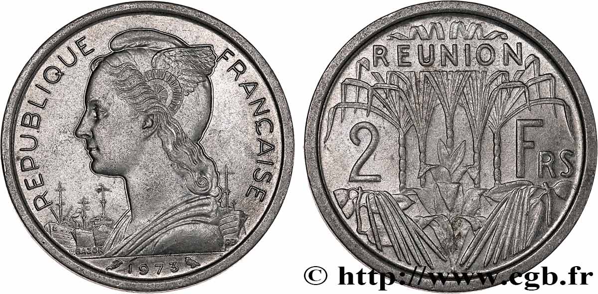 ISOLA RIUNIONE 2 Francs Marianne / canne à sucre 1973 Paris SPL 