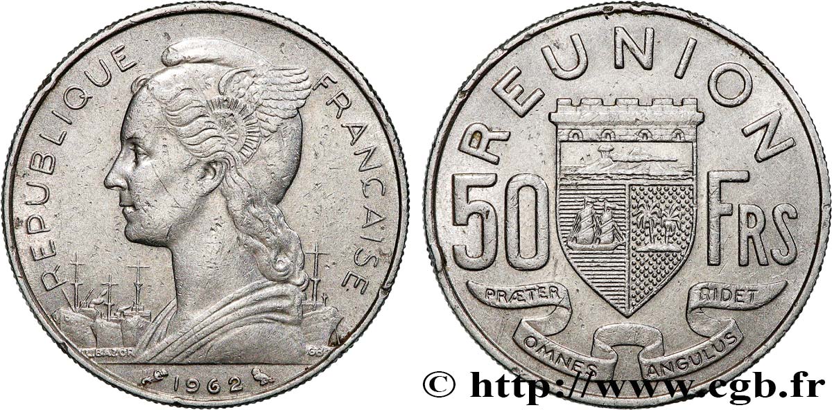 ÎLE DE LA RÉUNION 50 Francs / armes de la Réunion 1962 Paris TTB 