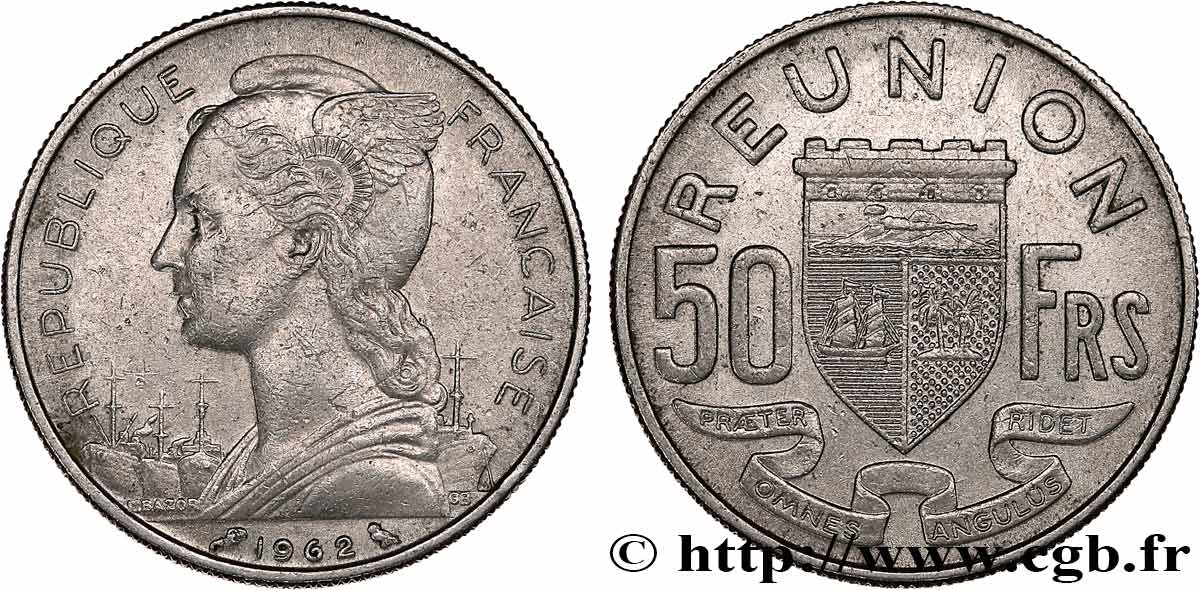 REUNION ISLAND 50 Francs / armes de la Réunion 1962 Paris XF 