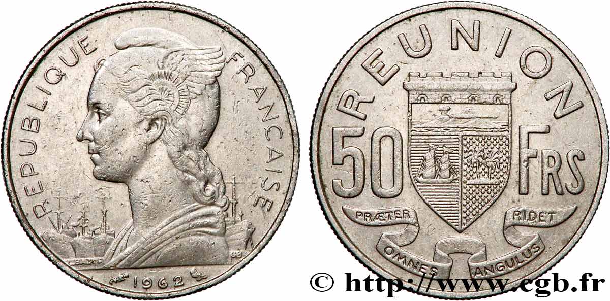 ISLA DE LA REUNIóN 50 Francs / armes de la Réunion 1962 Paris MBC 
