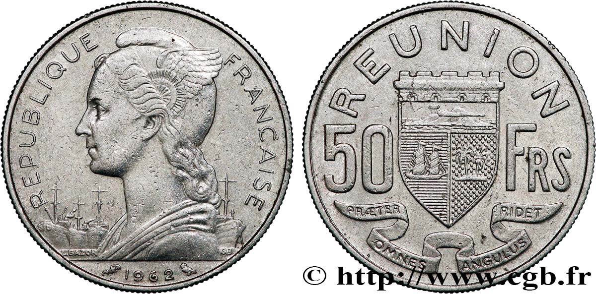 ISLA DE LA REUNIóN 50 Francs / armes de la Réunion 1962 Paris MBC 