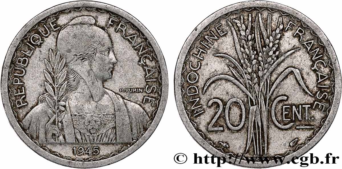 INDOCHINE FRANÇAISE 20 Centièmes 1945 Paris TTB 
