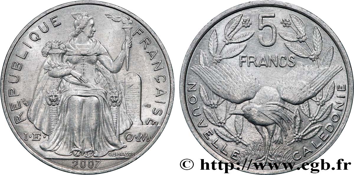 NUEVA CALEDONIA 5 Francs I.E.O.M. 2007 Paris EBC 