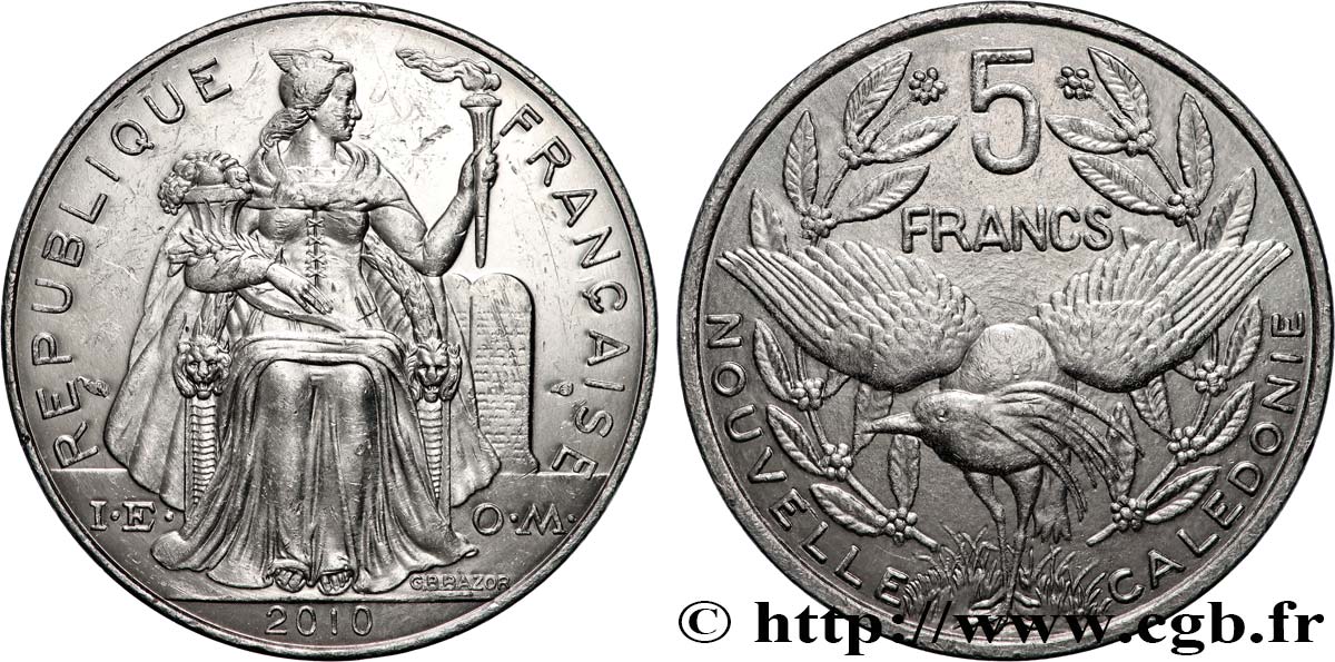 NOUVELLE CALÉDONIE 5 Francs I.E.O.M. 2010 Paris SUP 