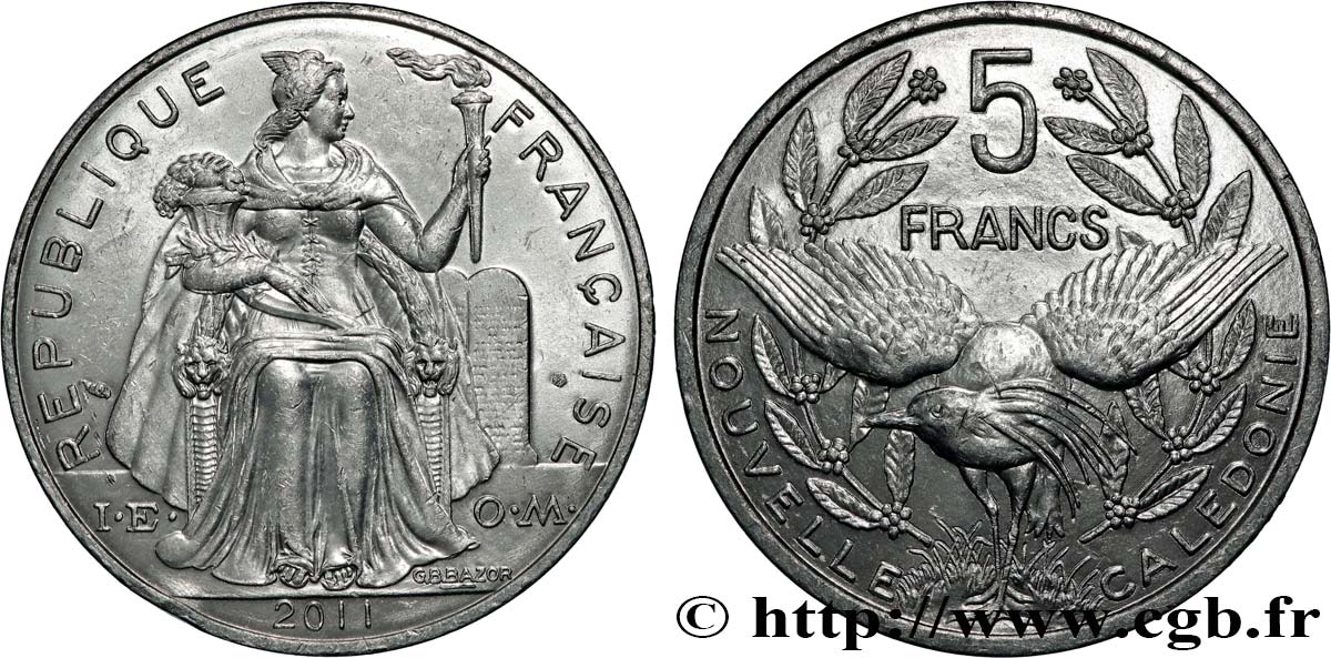 NEW CALEDONIA 5 Francs I.E.O.M. 2011 Paris AU 
