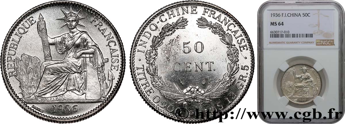 FRENCH INDOCHINA 50 Centièmes 1936 Paris MS 