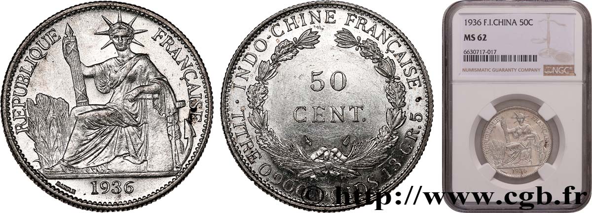 INDOCINA FRANCESE 50 Centièmes 1936 Paris SPL62 NGC