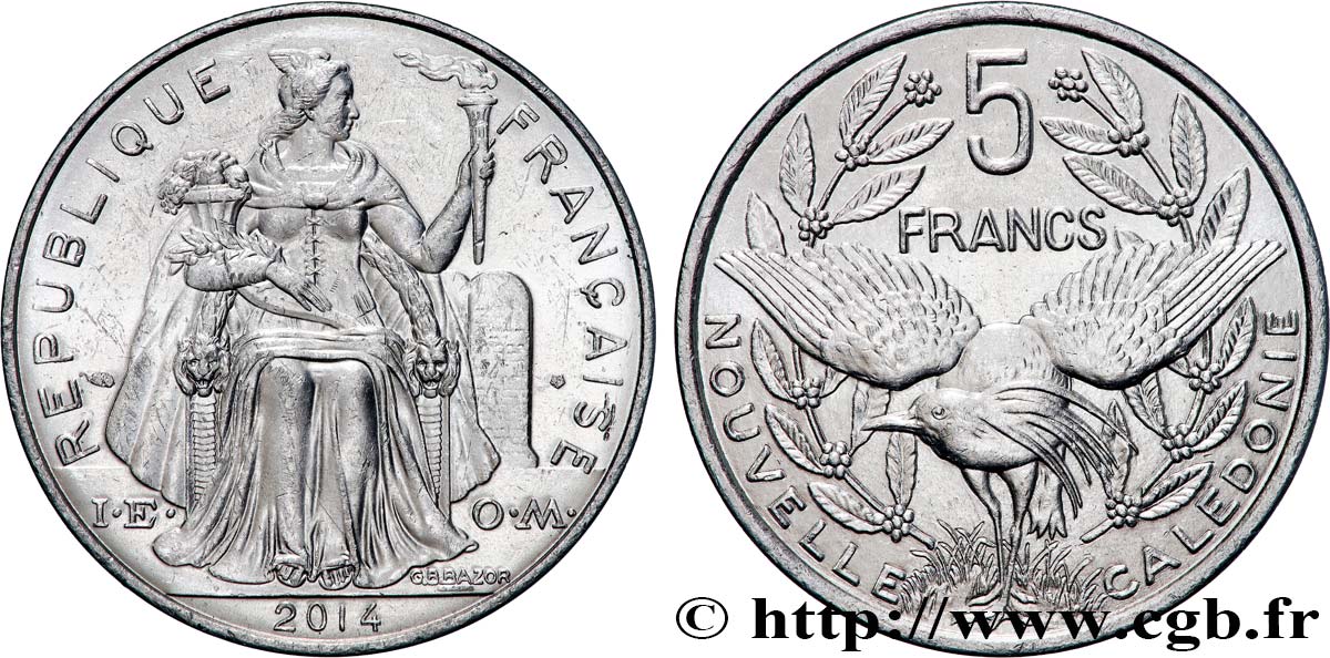 NEW CALEDONIA 5 Francs I.E.O.M. 2014 Paris AU 