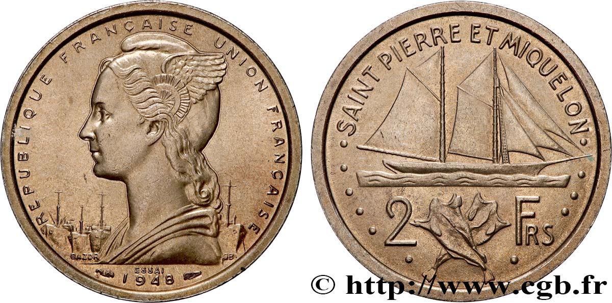 SAINT PIERRE ET MIQUELON Essai de 2 Francs 1948 Paris SPL 
