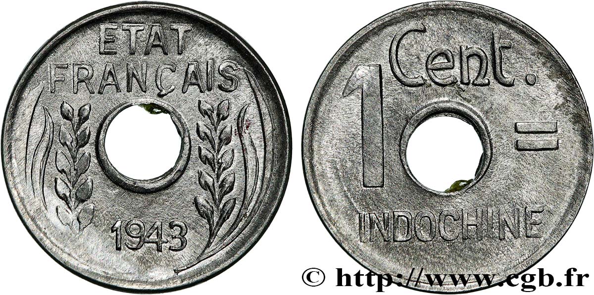 FRENCH INDOCHINA 1 Centième 1943 Hanoï AU 