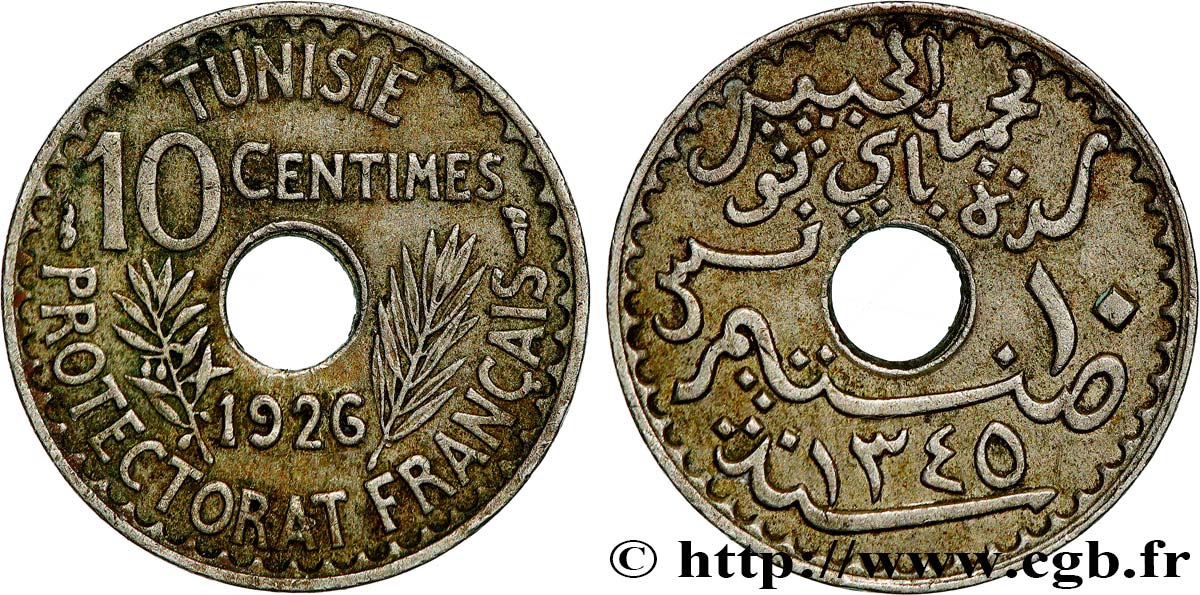 TUNESIEN - Französische Protektorate  10 Centimes AH1345 1926 Paris SS 