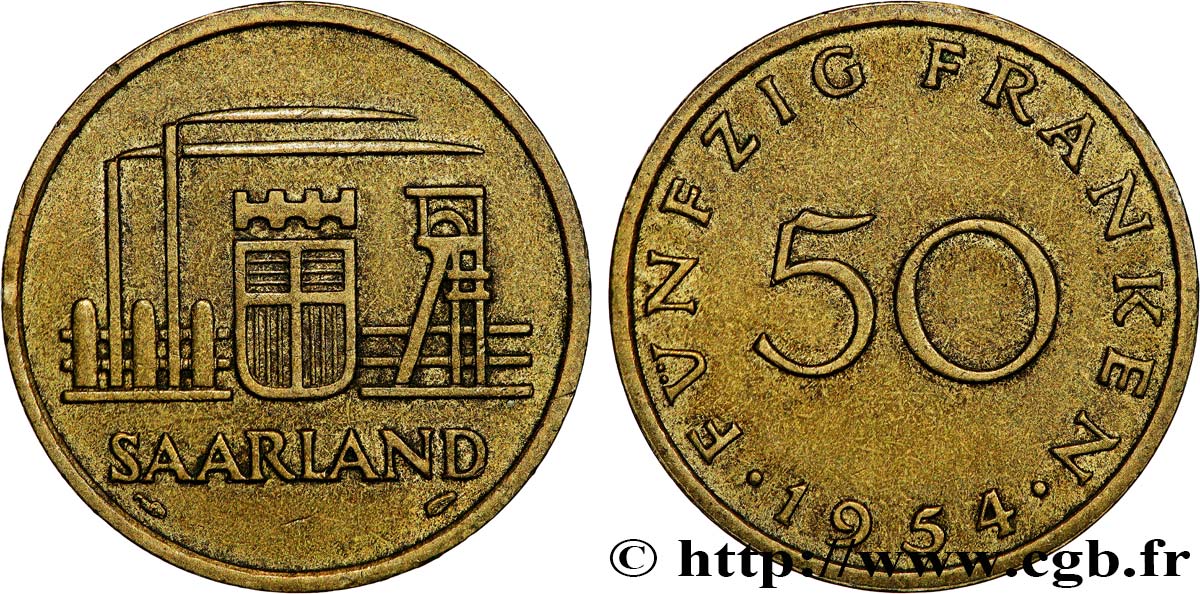 TERRITOIRE DE LA SARRE 50 Franken 1954 Paris TTB 