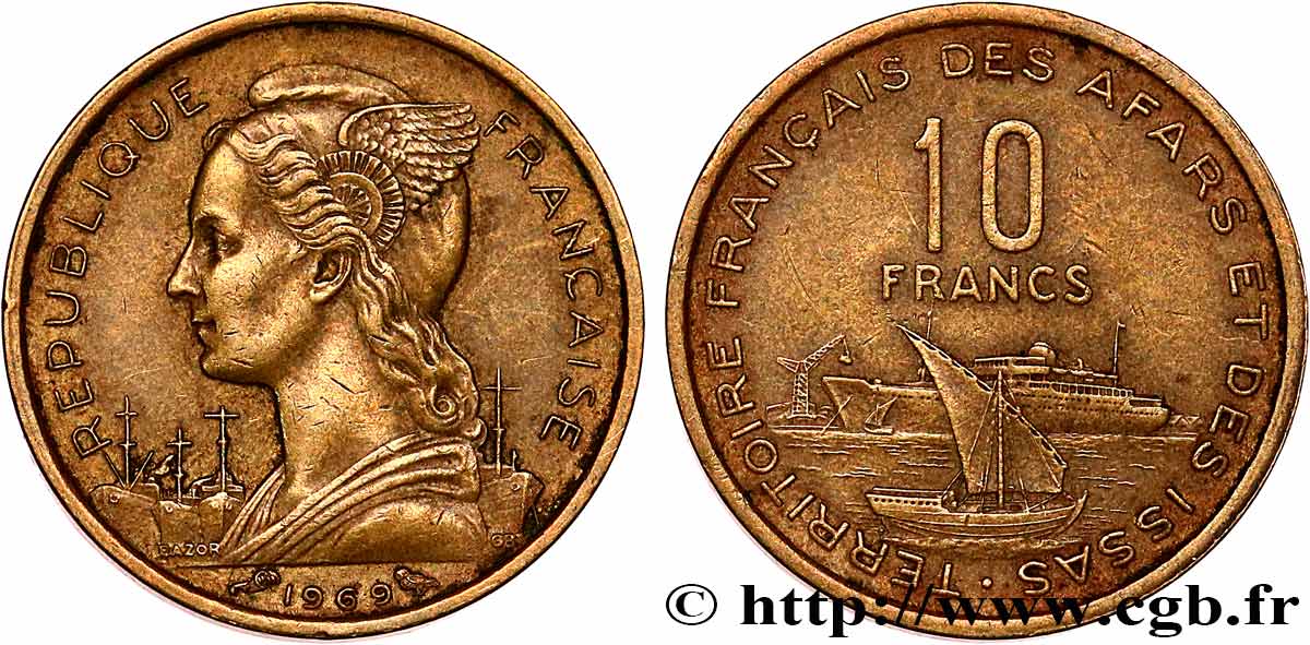 DJIBOUTI - Territoire français des AFARS et des ISSAS 10 Francs 1969 Paris TTB 