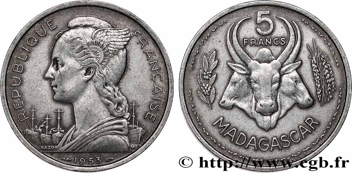 MADAGASKAR - FRANZÖSISCHE UNION 5 Francs 1953 Paris SS 
