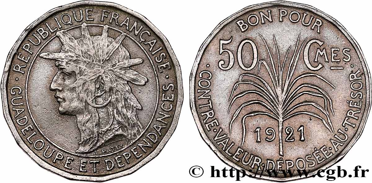 GUADELOUPE Bon pour 50 Centimes 1921  TTB+ 