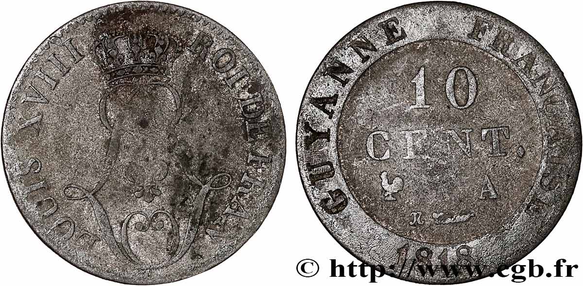 FRENCH GUYANA 10 Centimes 1818 Paris - A VF 