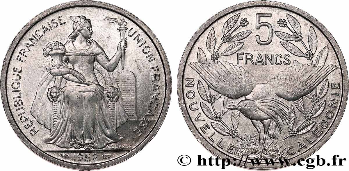 NOUVELLE CALÉDONIE 5 Francs Union Française 1952 Paris SPL 