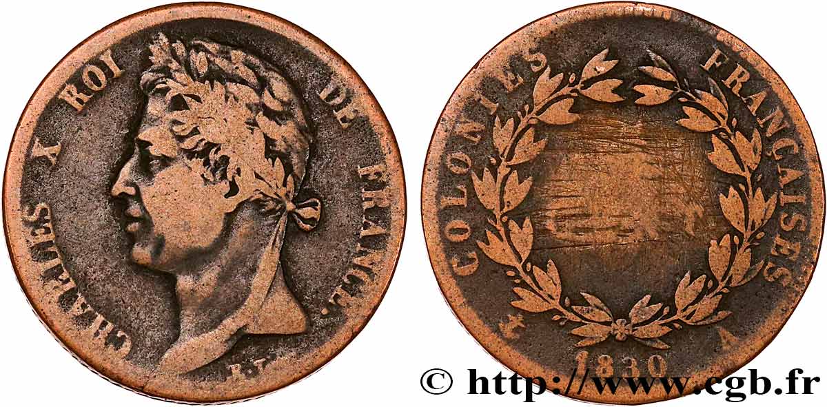 COLONIE FRANCESI - Carlo X, per Guyana 5 Centimes Charles X 1830 Paris - A MB 