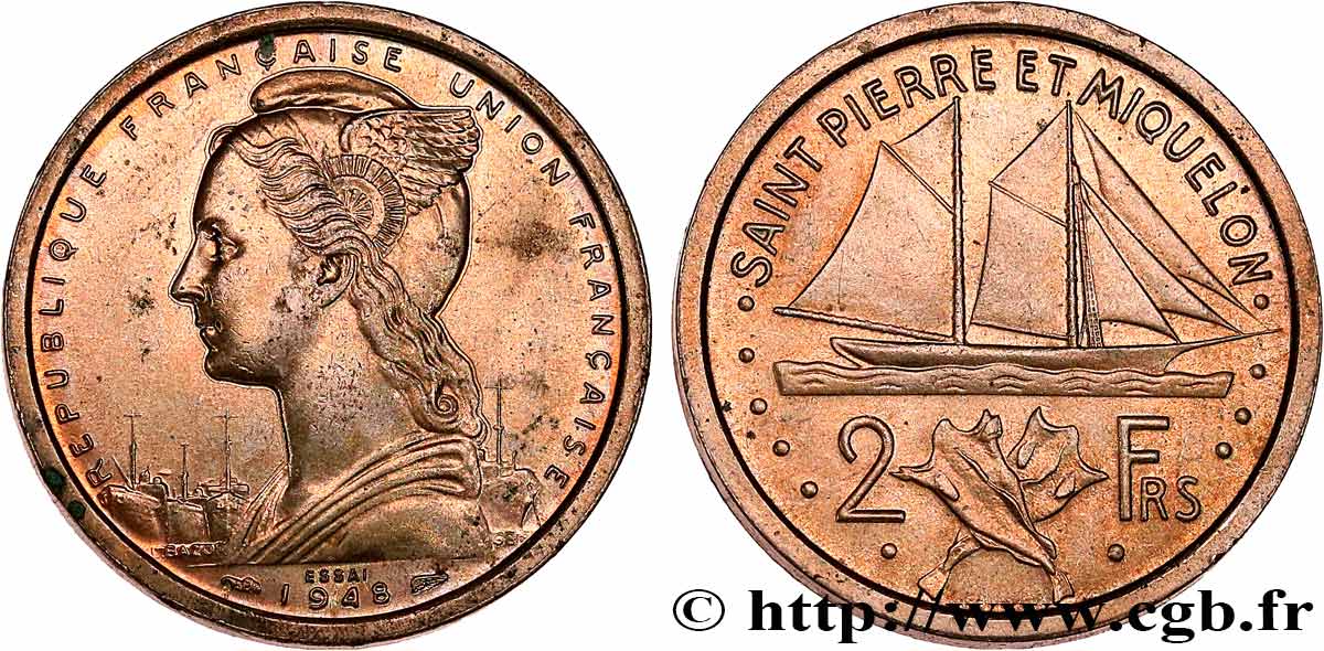 SAINT PIERRE E MIQUELON 2 Francs ESSAI 1948 Paris MS 