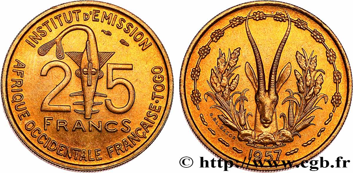 AFRIQUE OCCIDENTALE FRANÇAISE - TOGO 25 Francs 1957 Paris SPL 