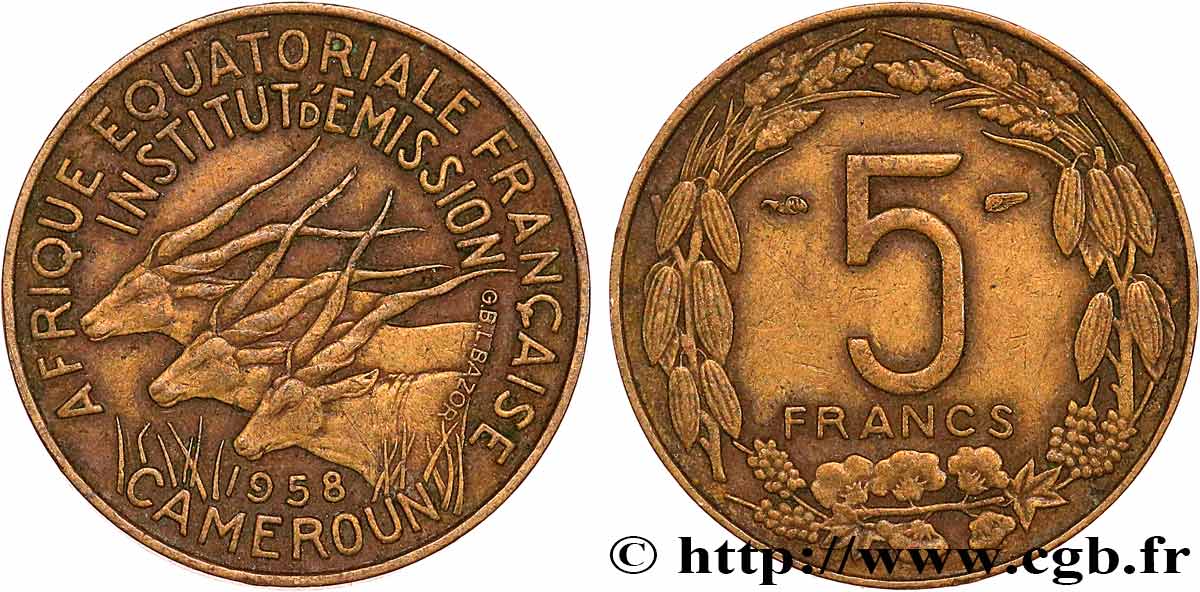 FRENCH EQUATORIAL AFRICA - CAMEROON 5 Francs 1958 Paris XF 