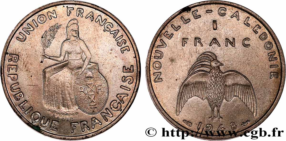 NOUVELLE CALÉDONIE Essai de 1 Franc avec listel 1948 Paris SPL 