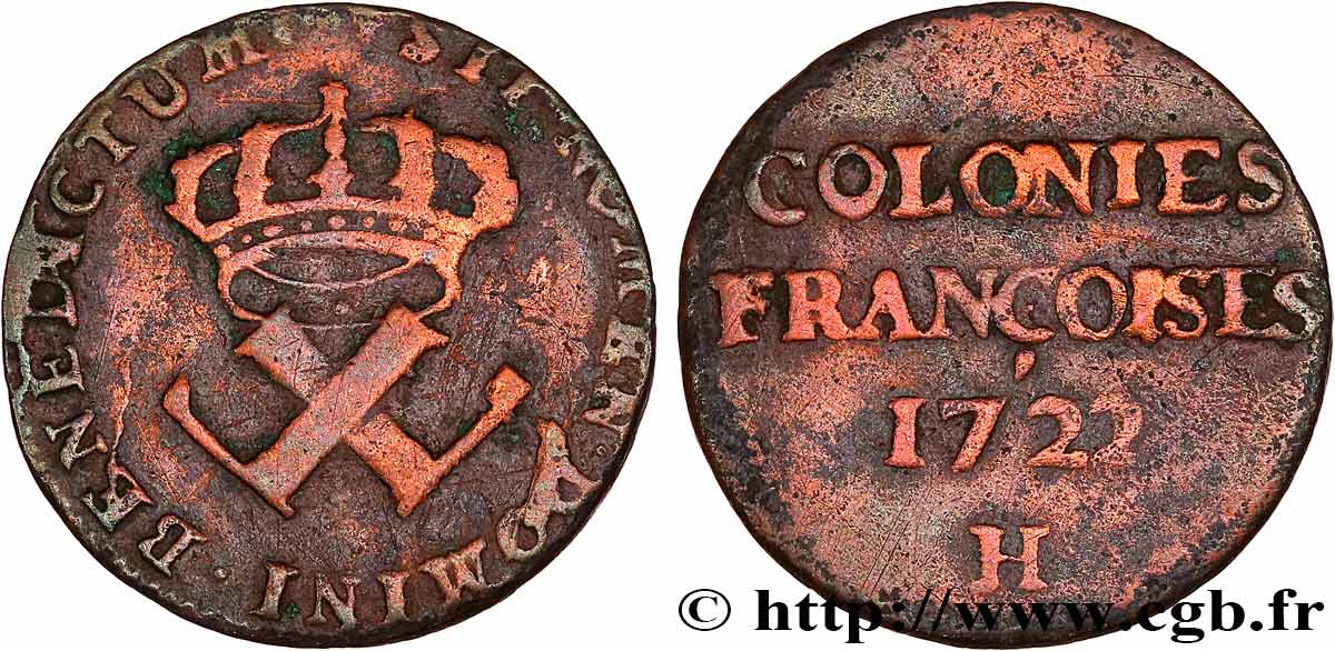 AMERIKA - Franzözische Kolonien (Louisiana, Akadien, Kanada) 9 Deniers des Colonies Françoises 1722 La Rochelle fSS 