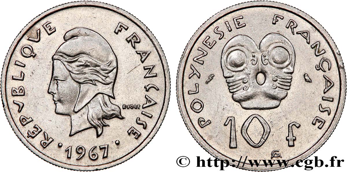 POLINESIA FRANCESA 10 Francs Marianne 1967 Paris EBC 