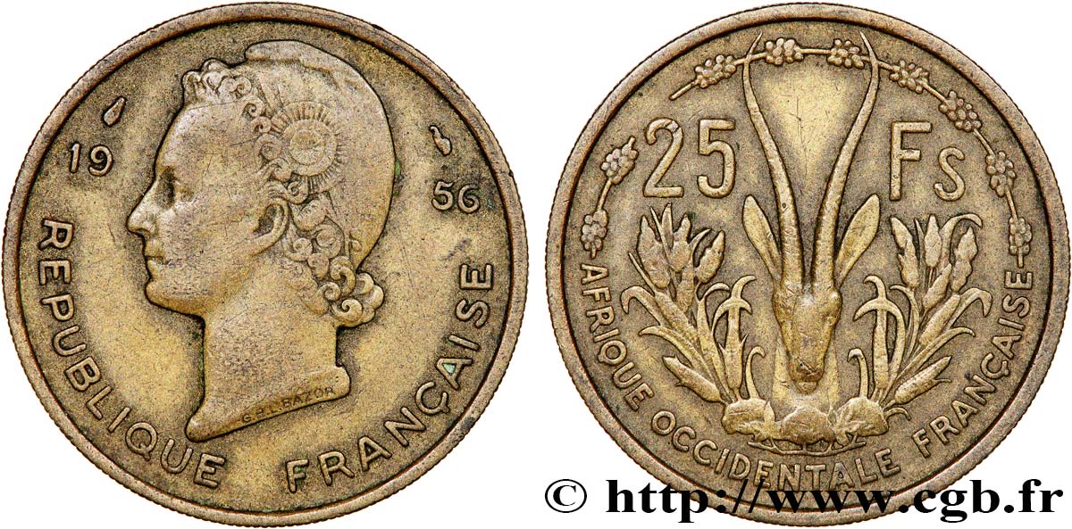 FRANZÖSISCHE WESTAFRIKA 25 Francs 1956 Paris S 