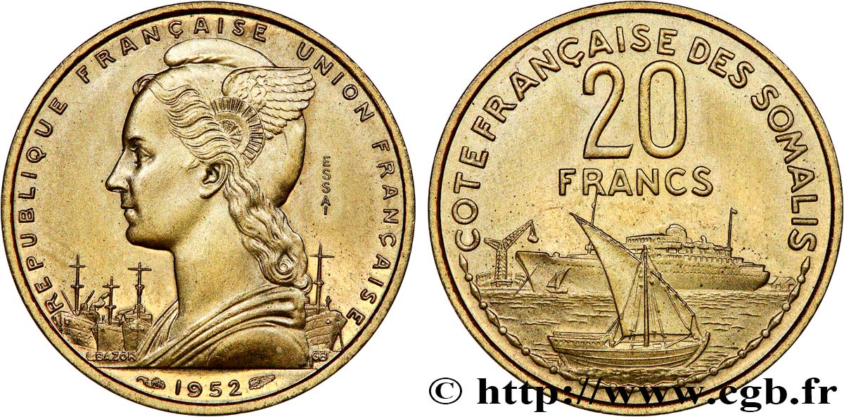 FRANZÖSISCHE SOMALILAND Essai de 20 Francs 1952 Paris VZ 