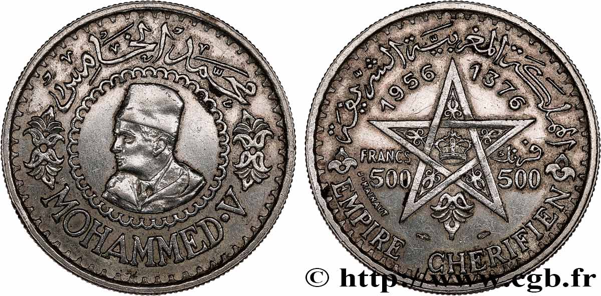 MAROC - PROTECTORAT FRANÇAIS 500 Francs Mohammed V an AH1376 1956 Paris TTB+ 
