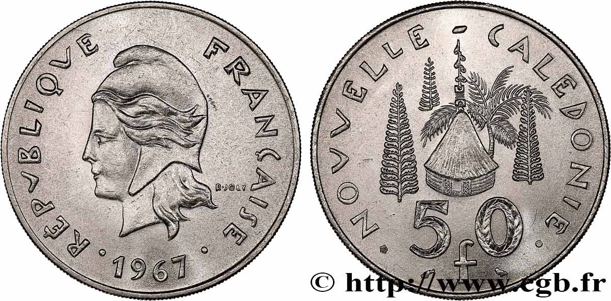 NOUVELLE CALÉDONIE 50 Francs, frappe courante 1967 Paris SUP 