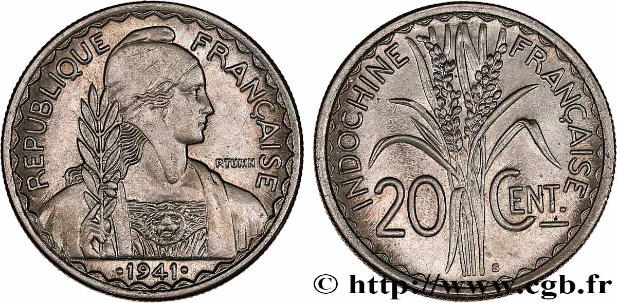 FRENCH INDOCHINA 20 Centièmes 1941 San Francisco AU 