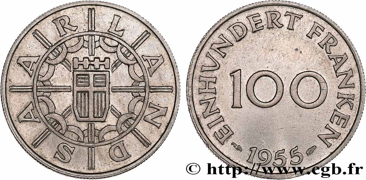SAARLAND 100 Franken 1955 Paris q.SPL 