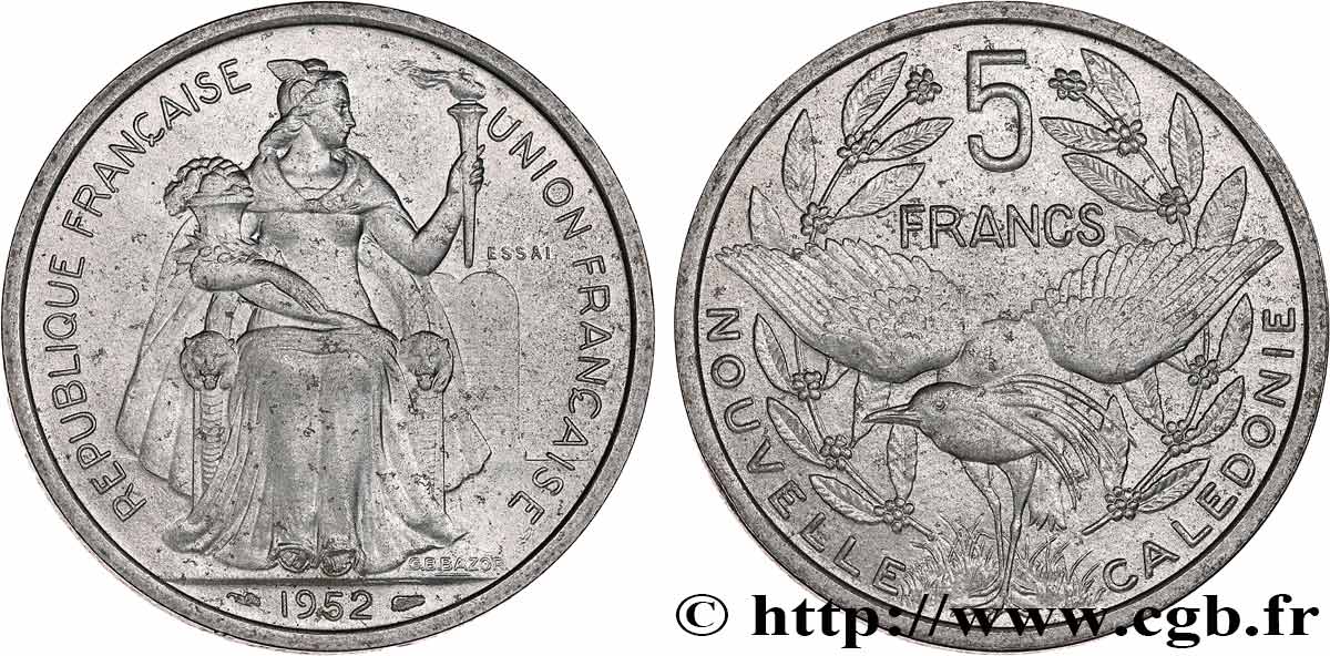 NOUVELLE CALÉDONIE Essai de 5 Francs 1952 Paris SUP 