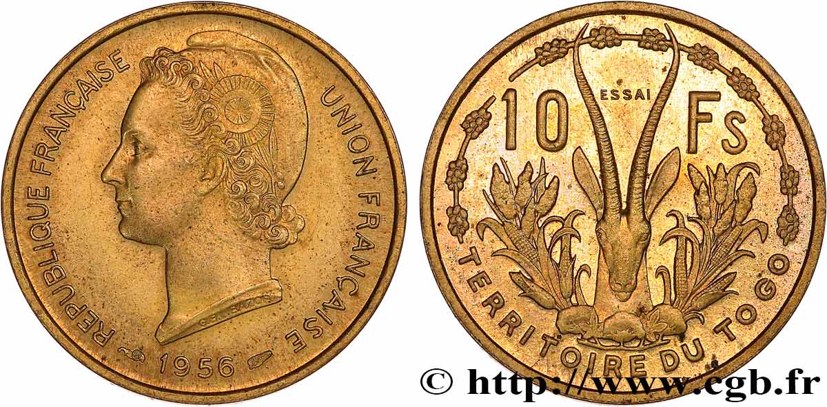 TOGO - UNION FRANÇAISE Essai de 10 Francs 1956 Paris SPL 