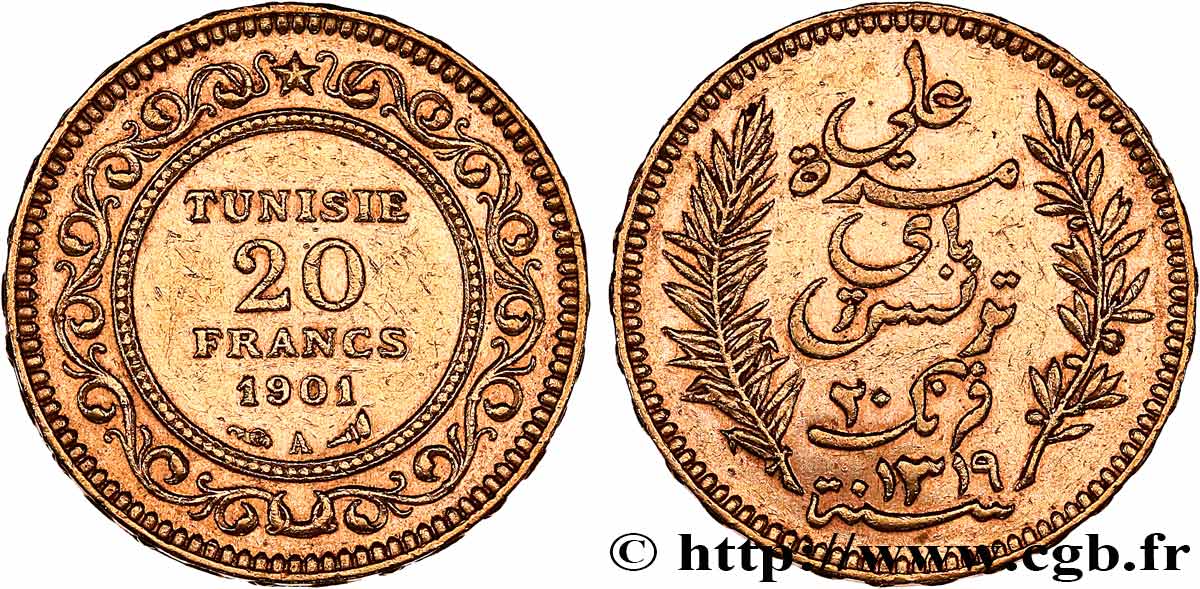 GOLD-, PALLADIUM- UND PLATIN-INVESTITIONEN 20 Francs or Bey Ali AH 1319 1901 Paris SS 