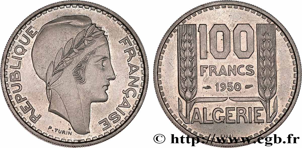 ALGÉRIE Essai 100 Francs Turin   1950  SPL 