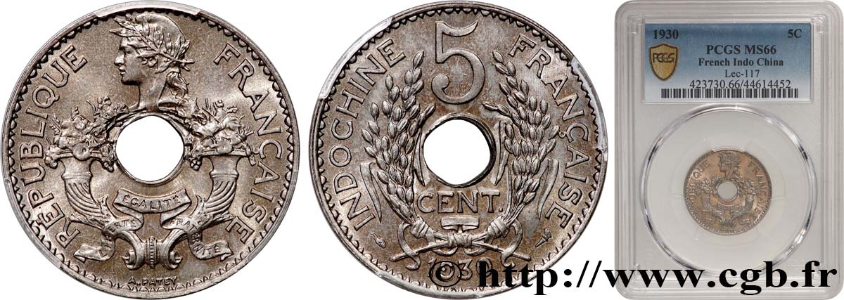 INDOCHINE FRANÇAISE 5 Centièmes 1930 Paris FDC66 PCGS