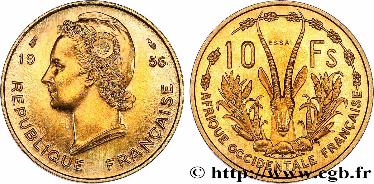 AFRICA FRANCESA DEL OESTE Essai de 10 Francs 1956 Paris SC 