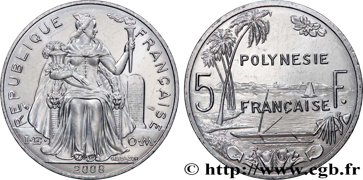 FRANZÖSISCHE-POLYNESIEN 5 Francs I.E.O.M. 2008 Paris fST 