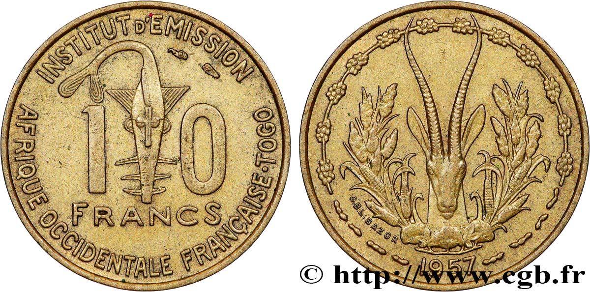 AFRIQUE OCCIDENTALE FRANÇAISE - TOGO 10 Francs 1957 Paris TTB+ 
